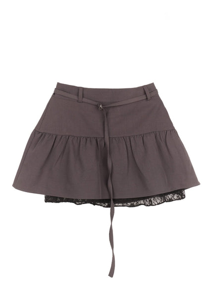 lace-buckle-flare-mini-skirt-im524 / Dark gray