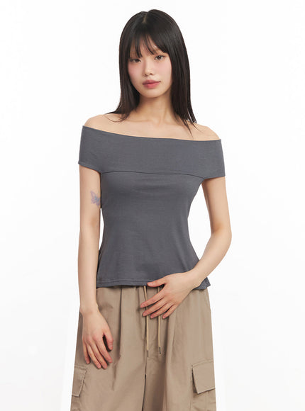 string-cut-out-off-shoulder-crop-top-iy502 / Dark gray