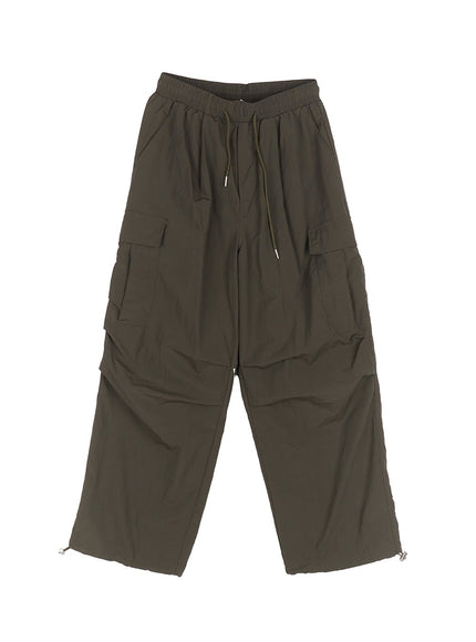 cargo-wide-leg-windbreaker-pants-iy502 / Dark green