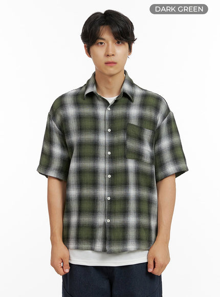 mens-checkered-collar-shirt-ig409 / Dark green