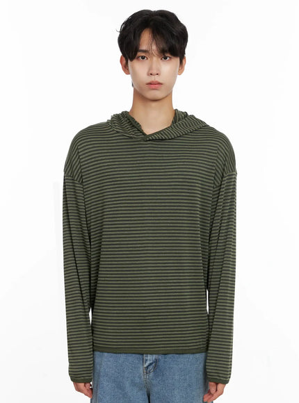 mens-striped-hooded-long-sleeve-io516 / Dark green