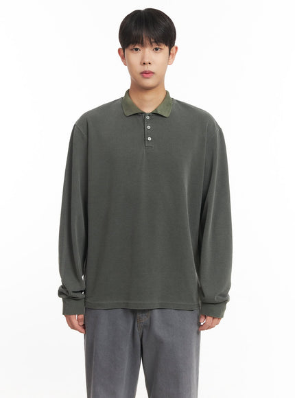 mens-washed-cotton-collared-t-shirt-im527 / Dark green