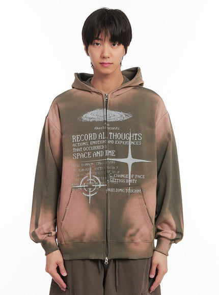 mens-graphic-dye-washed-hooded-jacket-ia510 / Dark green