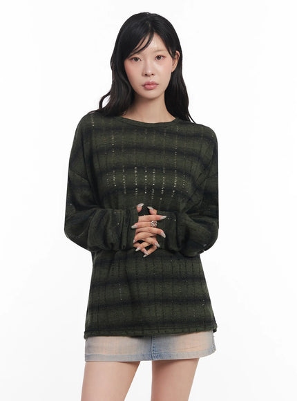striped-knit-long-sleeve-pullover-ic503 / Dark green