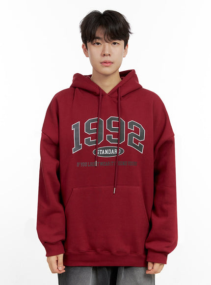 mens-long-sleeve-hoodie-sweatshirt-in422 / Dark red