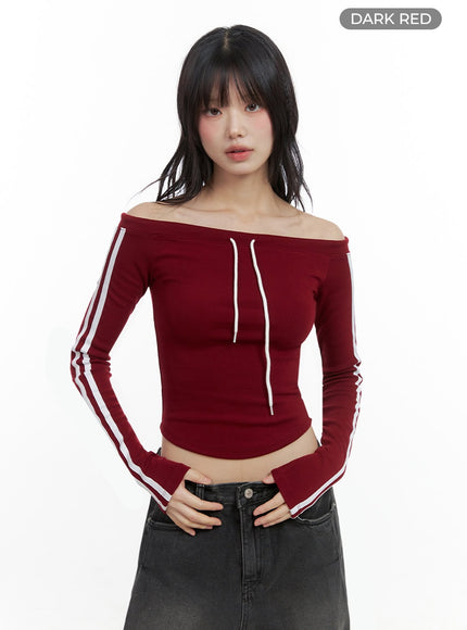 off-shoulder-string-crop-top-io430 / Dark red