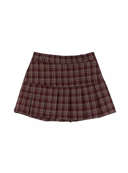 trendy-plaid-pleated-skort-in514 / Dark red