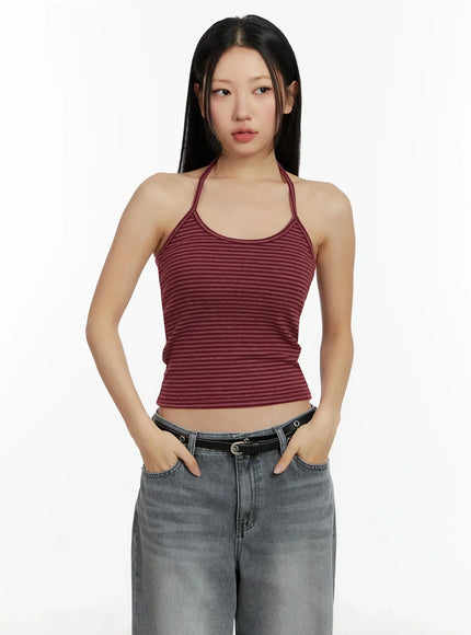 Striped Halter Neck Tank Top ID526