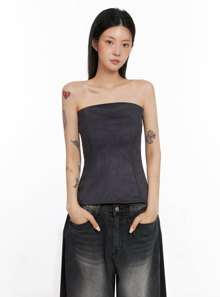 faux-suede-tube-top-is508 / Dark gray