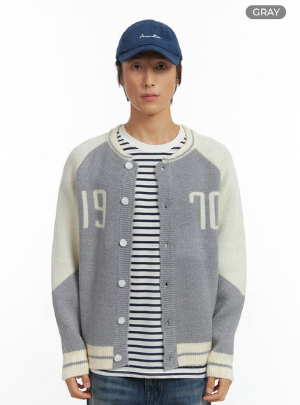 mens-varsity-cardigan-io417 / Gray