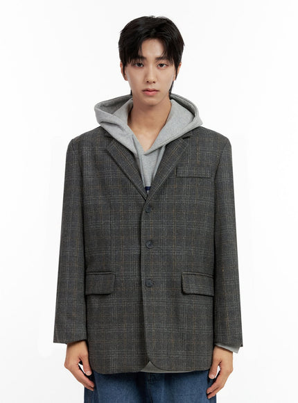 mens-checkered-button-blazer-in401 / Gray