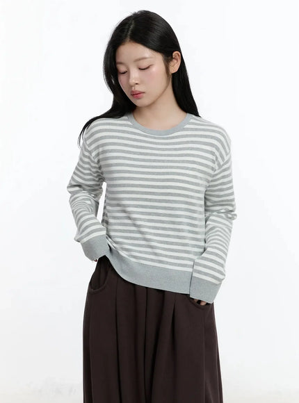 Striped Round Neck Knit Top IM519