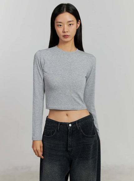 fleece-crewneck-cropped-long-sleeve-tee-ij502 / Gray