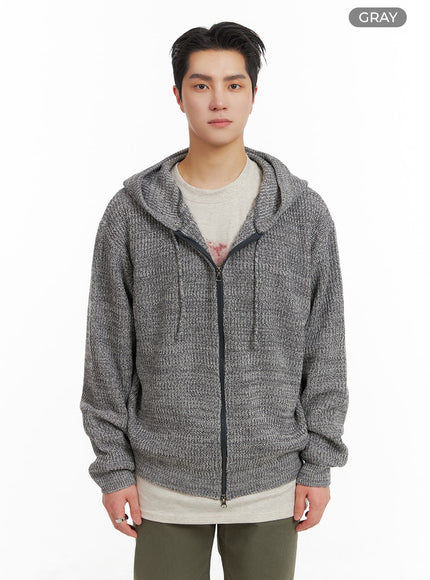 mens-textured-knit-hoodie-jacket-ia401 / Gray