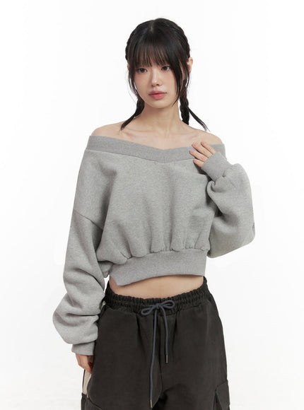 trendy-off-shoulder-cropped-sweatshirt-id402 / Gray