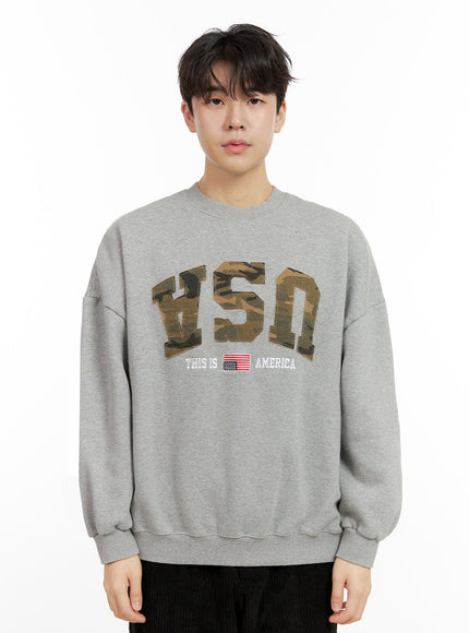 mens-camo-patch-crewneck-sweatshirt-in422 / Gray