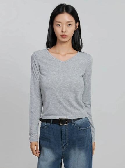 v-neck-long-sleeve-tee-id516 / Gray