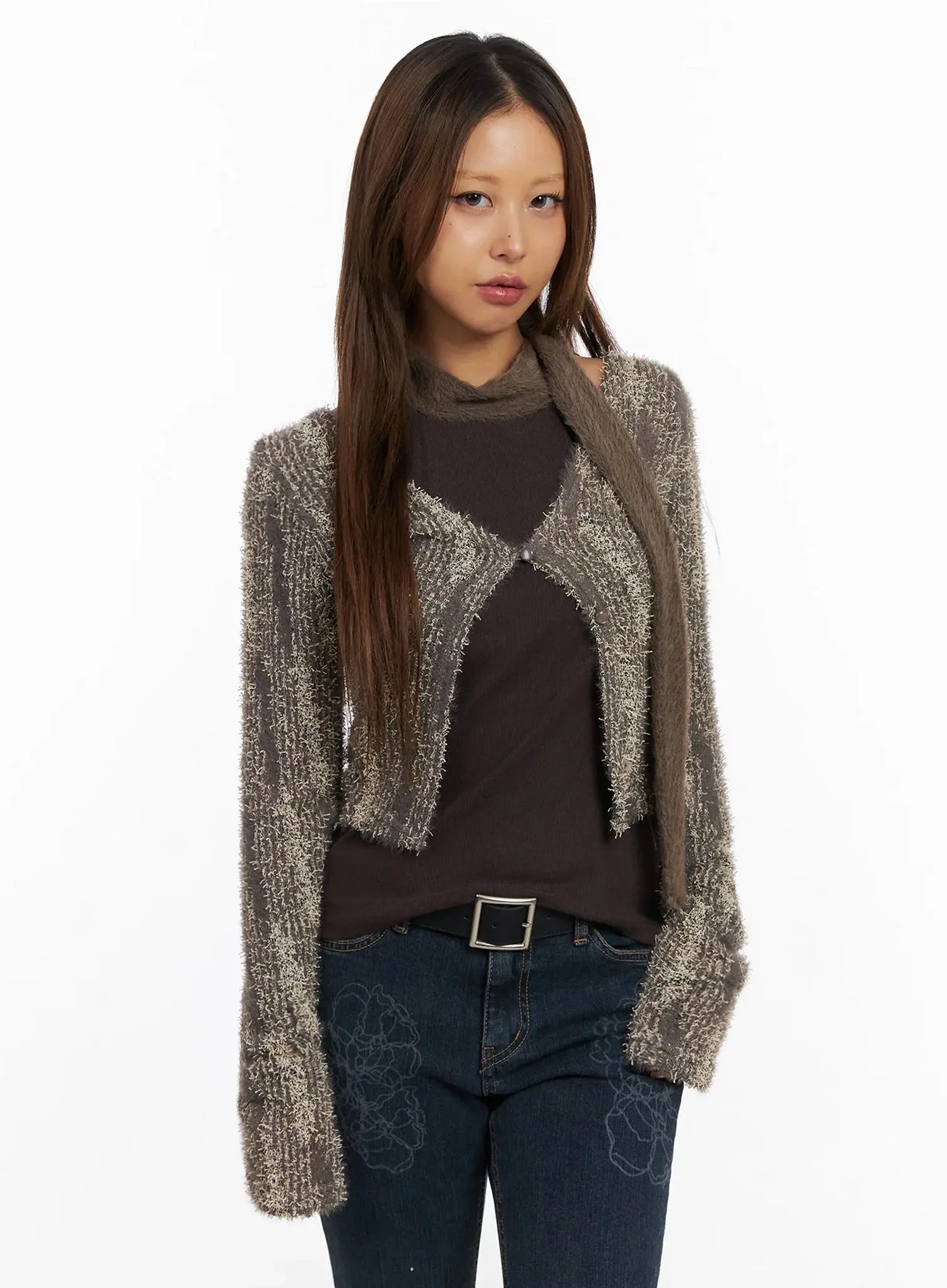 textured-pattern-knit-cardigan-in528 / Gray