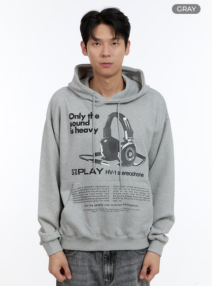 mens-cotton-lettering-graphic-hoodie-ig427 / Gray