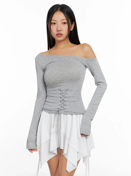 Off-Shoulder Lace-Up Corset Blouse IG528