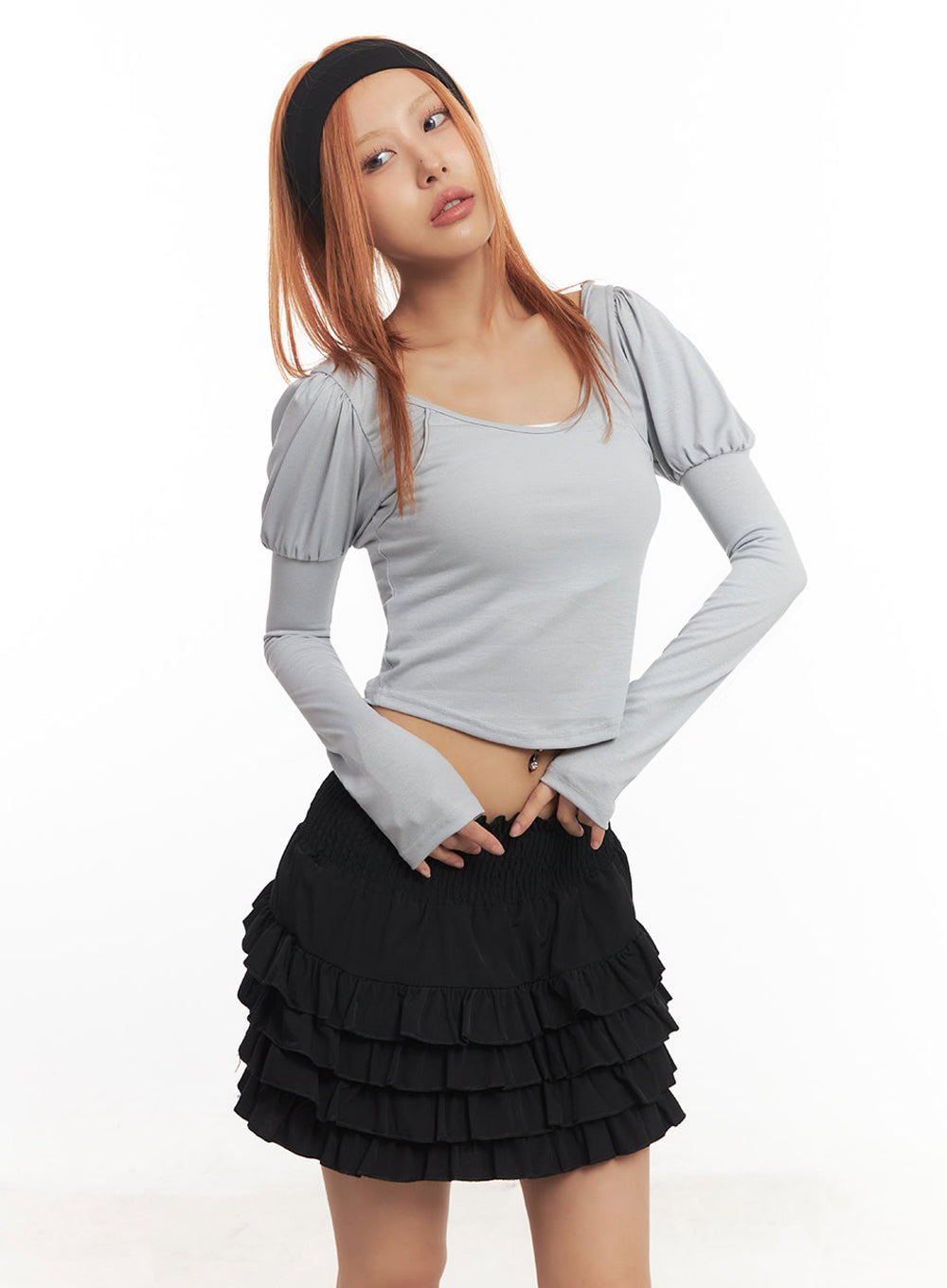 puff-sleeve-long-sleeve-top-ia515 / Gray