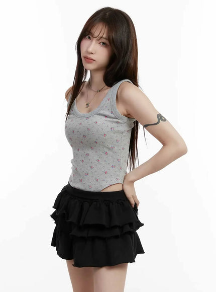 Patterned Fleece Tank Top IJ516