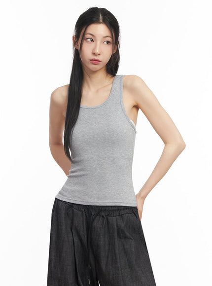essential-cross-back-tank-top-iy529 / Gray