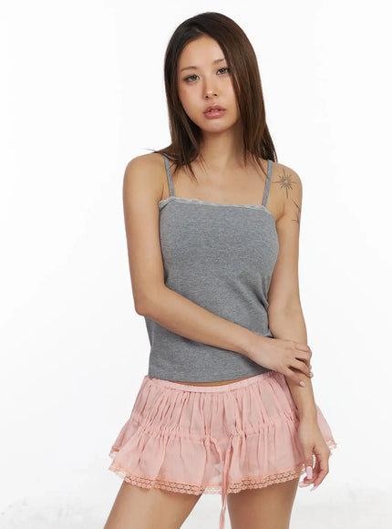 lace-trim-straight-neck-tank-iy501 / Gray