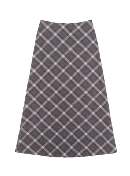 plaid-long-skirt-ij529 / Gray