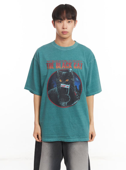 mens-cat-graphic-oversized-t-shirt-ia521 / Green