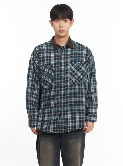 mens-checkered-oversize-collared-shirt-im527 / Green
