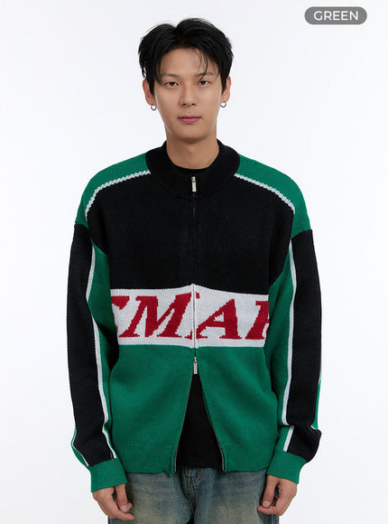 mens-graphic-zip-up-sweater-io428 / Green