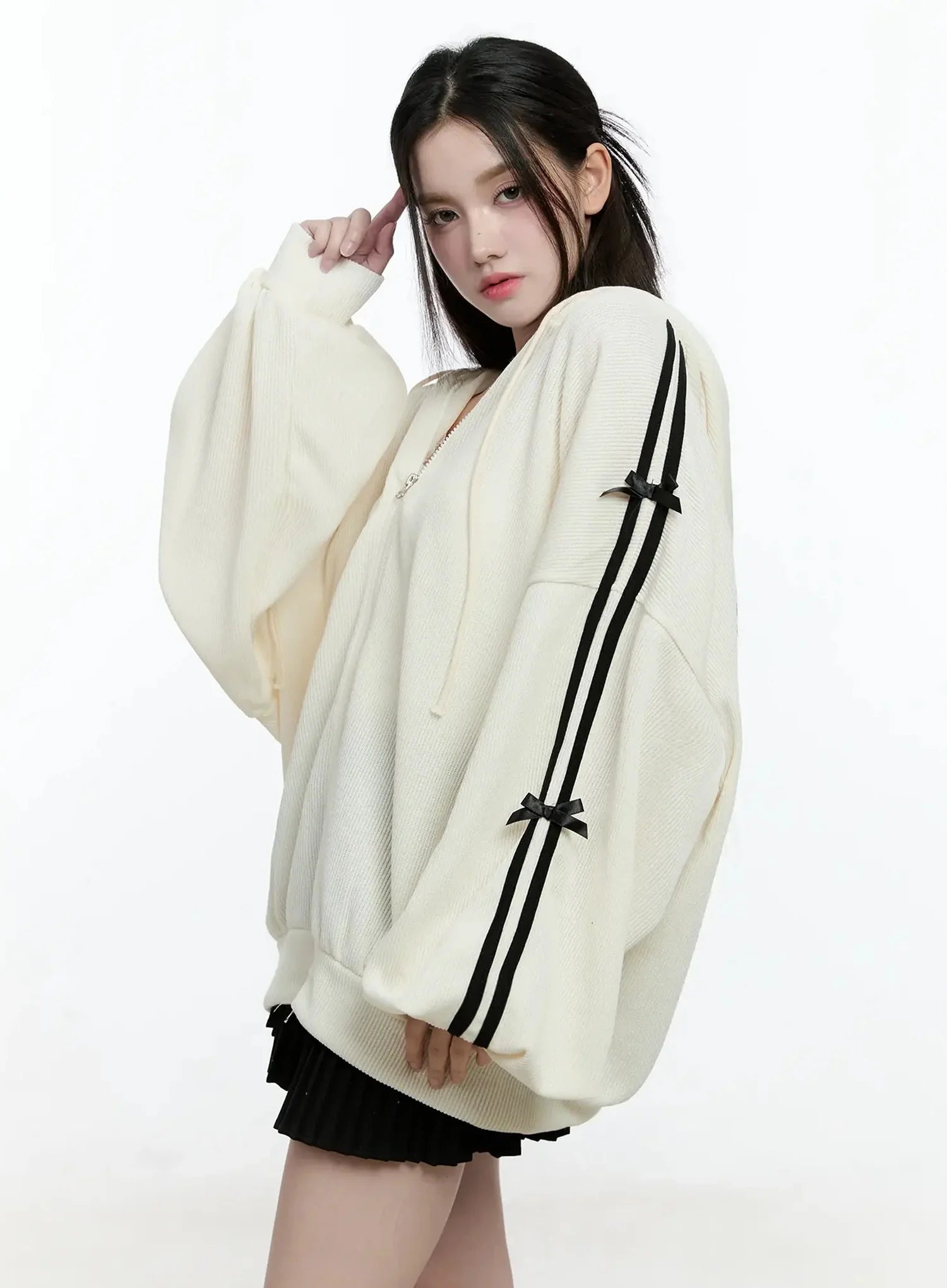 Contrast Oversized Zip-Up Hoodie IO527
