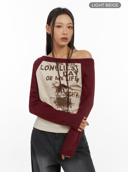 one-shoulder-raglan-long-sleeve-is427 / Light beige