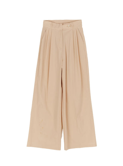 classic-pintuck-wide-leg-slacks-iy513 / Light beige