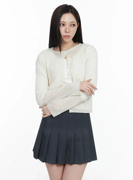 basic-ribbed-cardigan-ij528 / Light beige