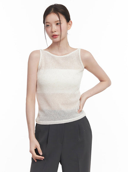 sheer-knit-tank-top-iy509 / Light beige