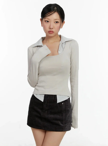 layered-collar-crop-top-id525 / Light beige