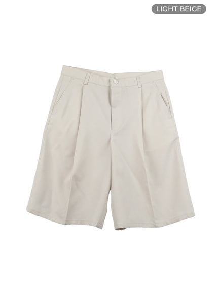 mens-pintuck-wide-leg-shorts-iy416 / Light beige