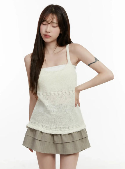 layered-knit-top-ij521 / Light beige