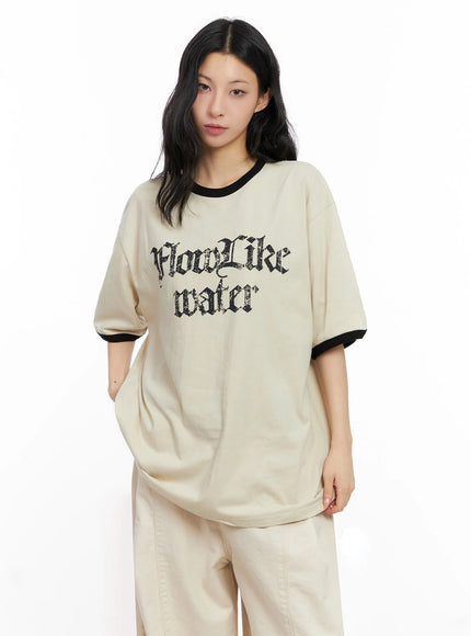 oversized-gothic-graphic-print-tee-ig508 / Light beige