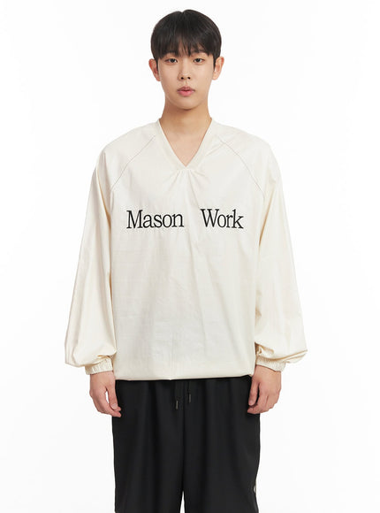 mens-v-neck-oversized-graphic-sweatshirt-im517 / Light beige