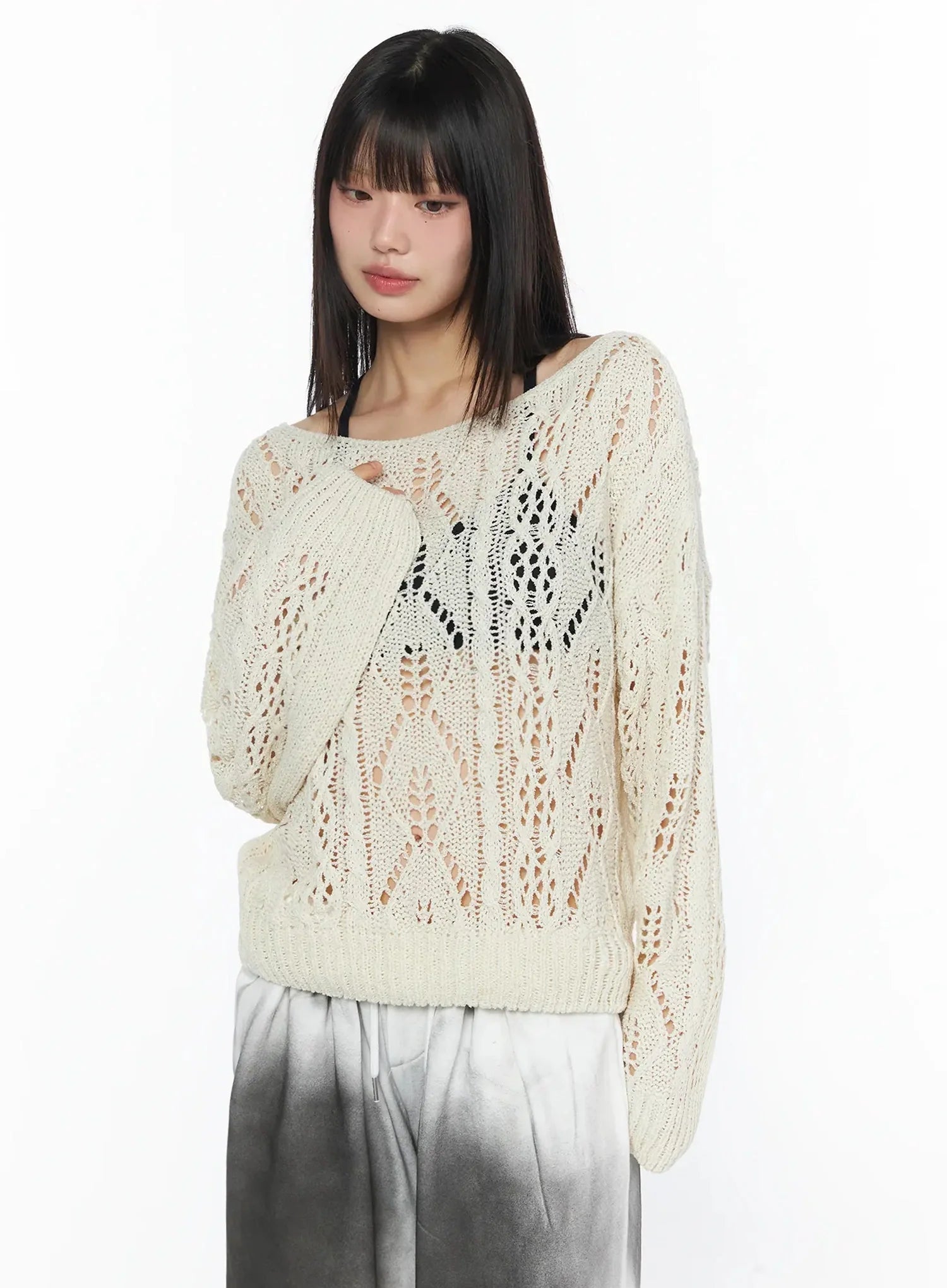 boho-chic-boat-neck-sweater-iy525 / Light beige