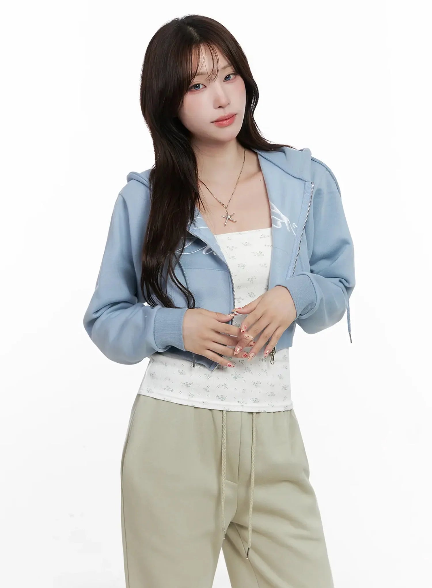 lucky-fleece-zip-hoodie-in514 / Light blue