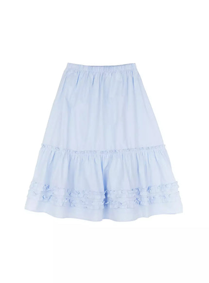 ruffle-layered-midi-skirt-ig527 / Light blue