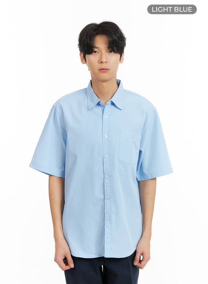 mens-solid-cotton-buttoned-shirt-ia401 / Light blue
