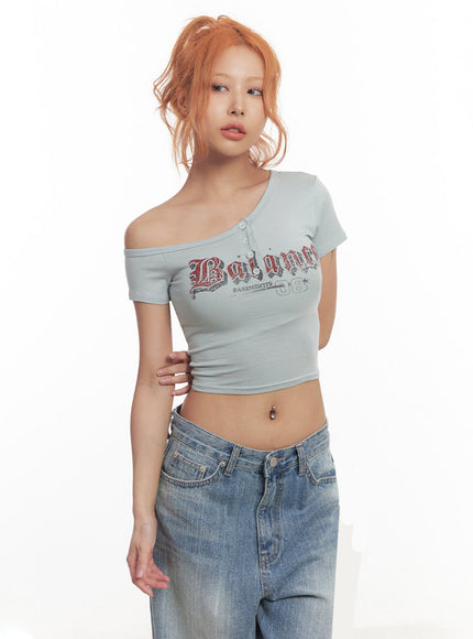 graphic-one-shoulder-crop-top-ia517 / Light blue