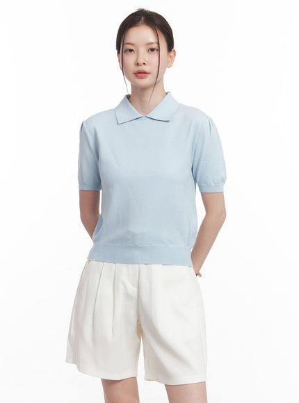 knit-polo-top-iy508 / Light blue