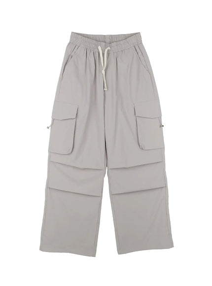 mens-parachute-wide-leg-cargo-pants-il504 / Light gray