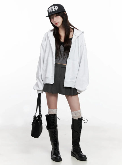 oversized-zip-up-hoodie-in503 / Light gray